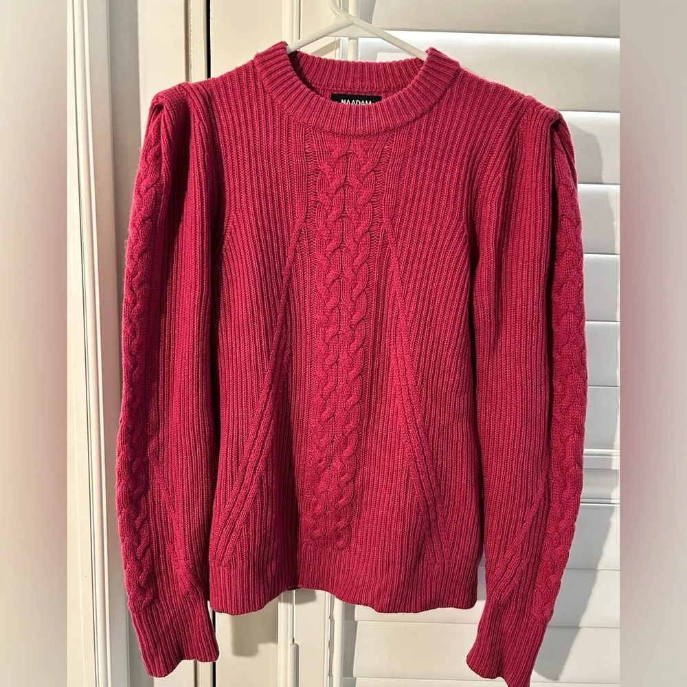 🐐NAADAM Cashmere & Wool Raspberry Cableknit Sweater - Picture 3 of 11